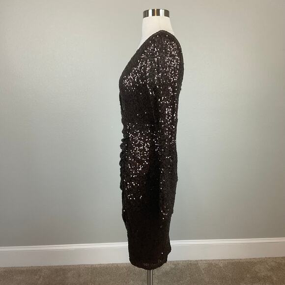 Betsy & Adam Long Sleeve Sequined Mini Sheath Party Cocktail Dress Brown Size 6 - Picture 6 of 13